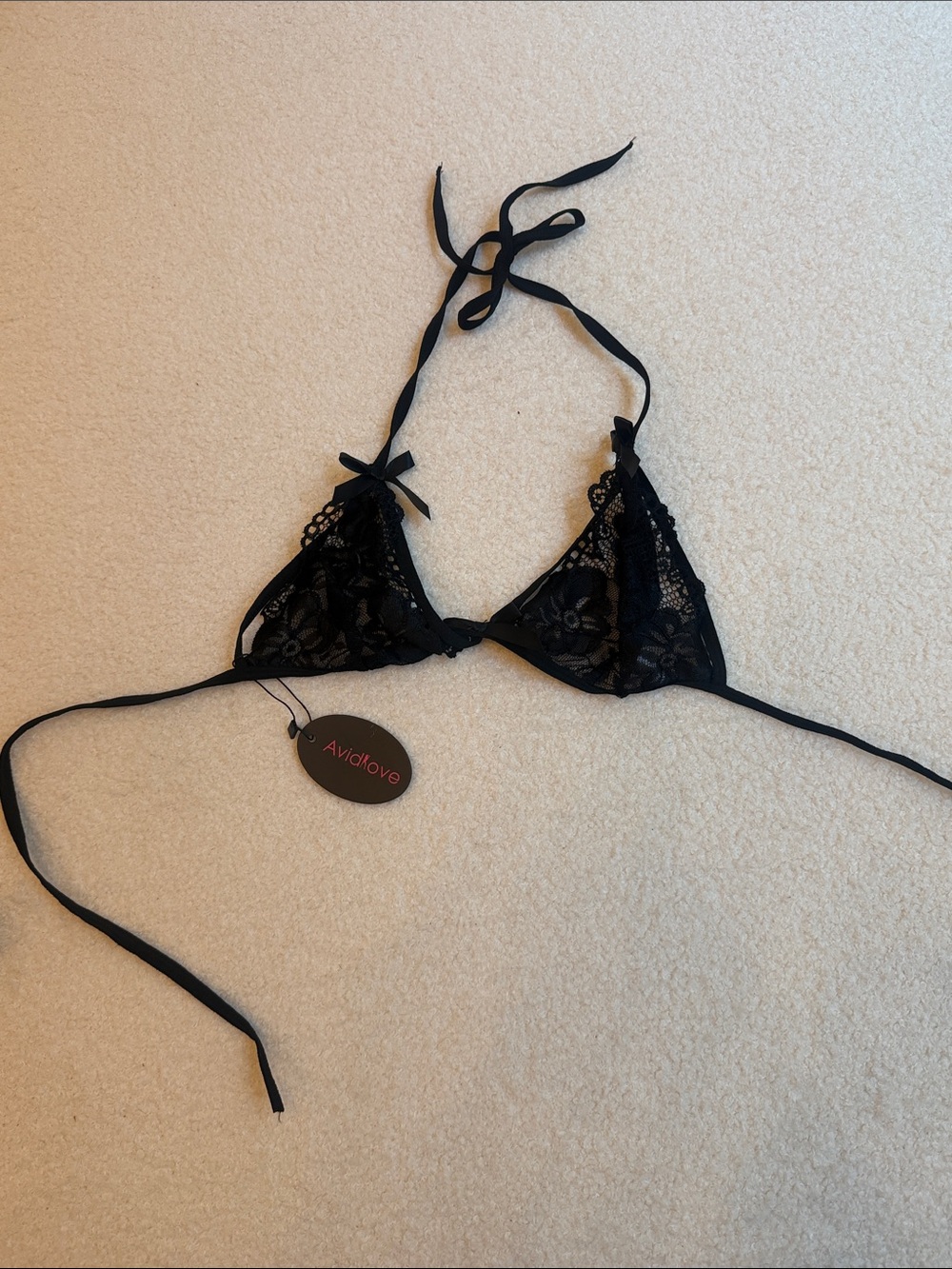 Avidlove Women's Black Lace Triangle Tie-Back Bralette